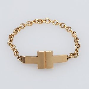 Authentic Tiffany & Co 18K Yellow Gold T Chain Ring Size 6